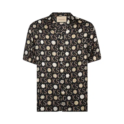 Pre-owned Gucci X Ken Scott Print Silk Bowling Shirt 'black/ivory/multicolor' | Men's Size 46