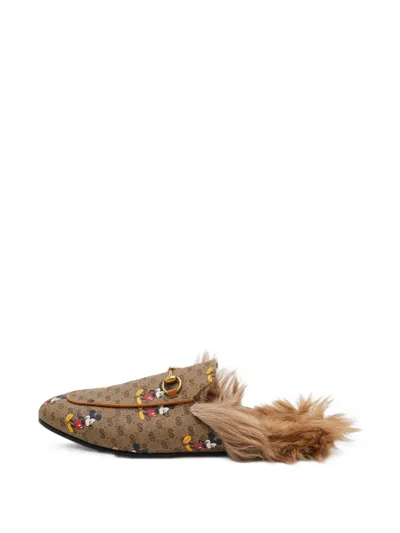 Pre-owned Gucci X Mickey Mouse Print Mules In Brown