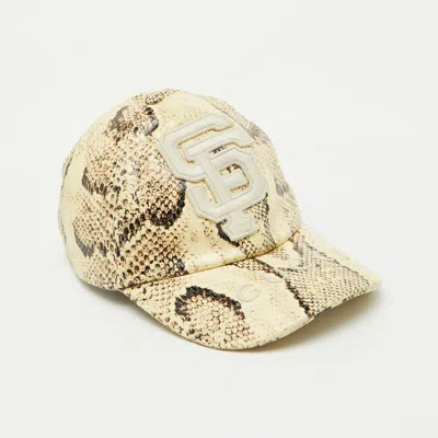 Pre-owned Gucci X Mlb Beige Snake Print Leather Baseball Cap M