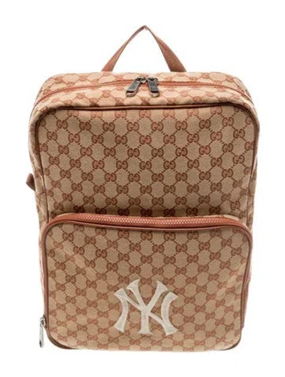 Pre-owned Gucci X Mlb Gg Canvas Backpack In Brown
