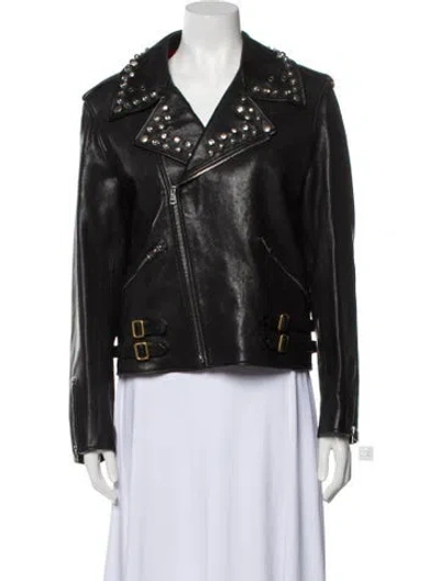 Pre-owned Gucci X Mlb Leather Biker Jacket In Black