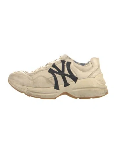 Pre-owned Gucci X Mlb Leather Sneakers In Neutral