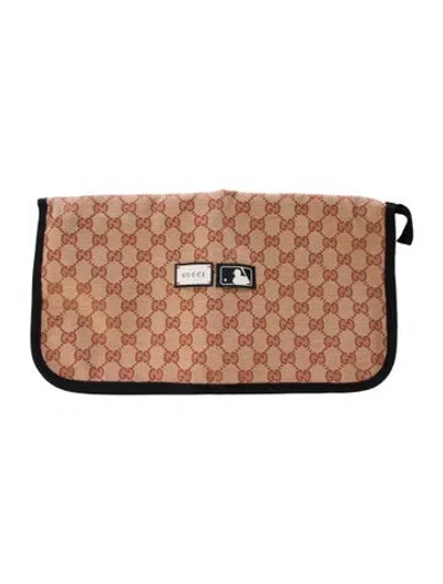 Pre-owned Gucci X Mlb Men's Canvas Slipper Pouch In Brown