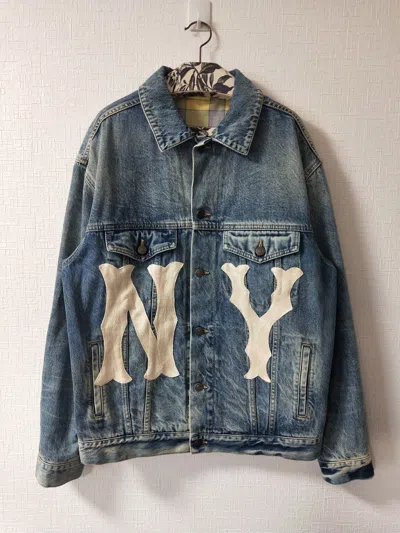 Pre-owned Gucci X Mlb Ny Yankees Denim Jacket In Indigo