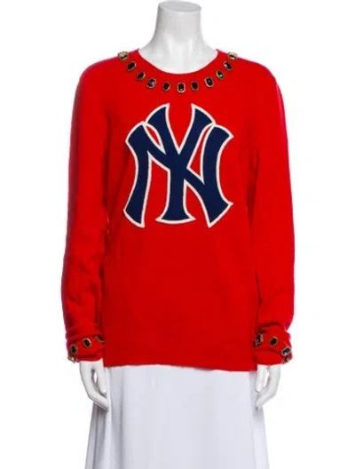 Pre-owned Gucci X Mlb Wool Graphic Print Sweater In Red