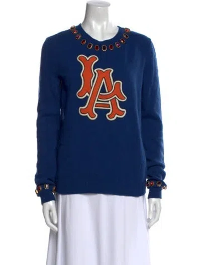 Pre-owned Gucci X Mlb Wool Graphic Print Sweater W/ Tags In Blue