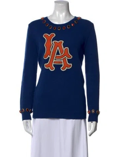 Pre-owned Gucci X Mlb Wool Graphic Print Sweater W/ Tags In Blue