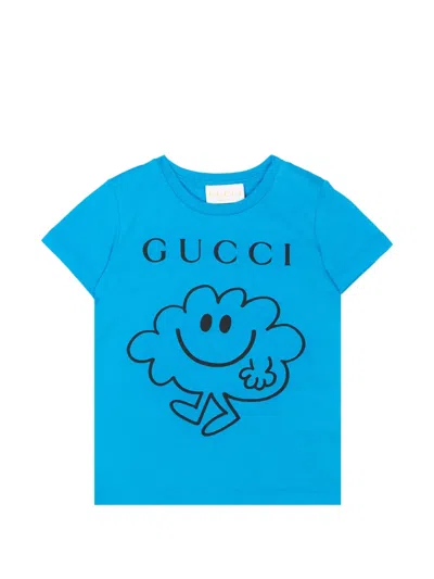 Gucci Babies' Logo-print Cotton T-shirt In Blue