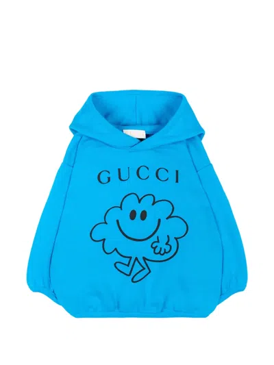 Gucci Babies' Logo-print Character Hoodie In Blue