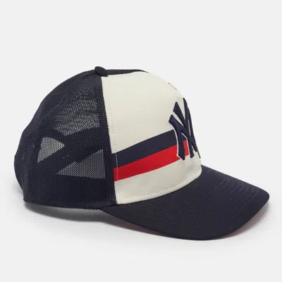 Pre-owned Gucci X Ny Yankees Navy Blue Gg Floral Applique Mesh Baseball Cap M