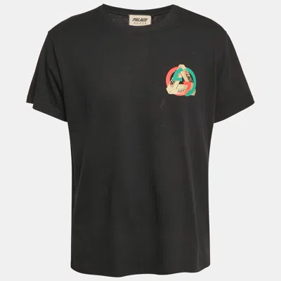 Pre-owned Gucci X Palace Black Logo Print Cotton Crew Neck T-shirt S
