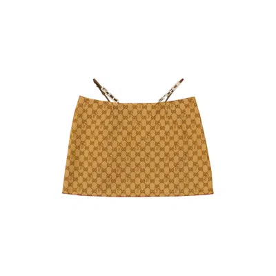 Pre-owned Gucci X Palace Canvas Mini Skirt With Lace And Crystal Details 'beige' | Tan | Women's Size 40 In Brown