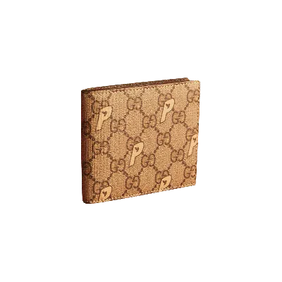 Pre-owned Gucci X Palace Gg-p Supreme Bi-fold Wallet 'beige' In Tan