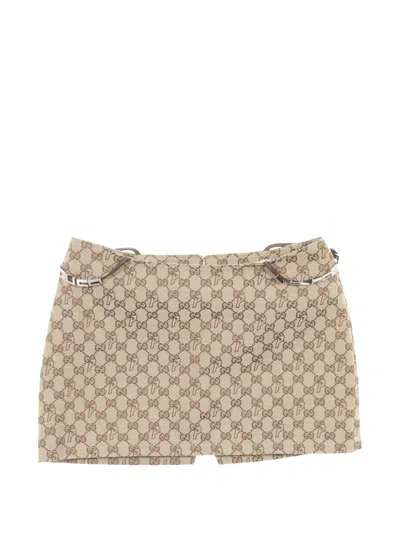 Pre-owned Gucci X Palace Lace And Crystal Mini Skirt In Brown