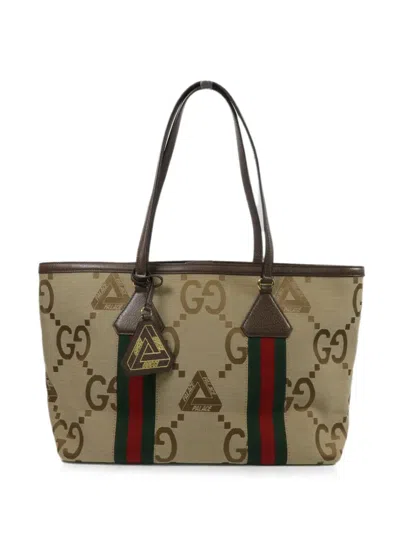 Pre-owned Gucci X Palace Medium Gg Supreme Tote Bag In Neutrals