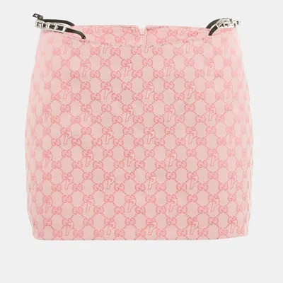 Pre-owned Gucci X Palace Pink Gg Jacquard Crystal Details Mini Skirt S