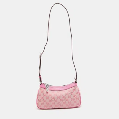 Pre-owned Gucci X Palace Pink Gg-p Canvas Half-moon Mini Bag