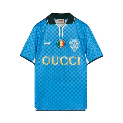 Pre-owned Gucci X Palace Printed Football Technical Jersey T-shirt 'blue'