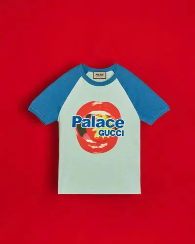 Pre-owned Gucci X Palace Printed Jersey Tee In Light Blue