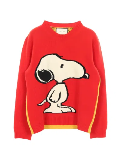 Pre-owned Gucci X Peanuts 2000s Snoopy Tiger-pattern Sweater In Red