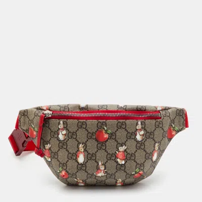 Pre-owned Gucci X Peter Rabbit Beige/red Gg Supreme Canvas Children's Belt Bag