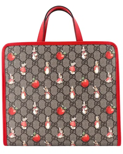 Gucci X Peter Rabbit Kid's Tote Printed Gg Coated Canvas (authentic Pre-loved) In Red