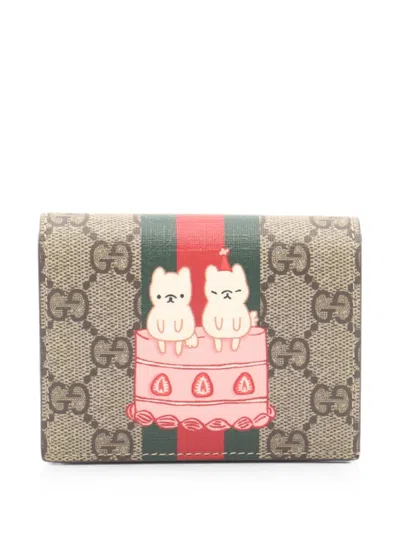 Pre-owned Gucci X Pikarar 2010s Gg Supreme Wallet In Brown