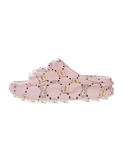 Pre-owned Gucci X Pikarar Rubber Slides Interlocking G Logo Slides In Pink