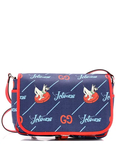 Gucci X The Jetsons Flap Messenger Gg Astro Printed Coated Canvas (authentic Pre-loved) In Blue