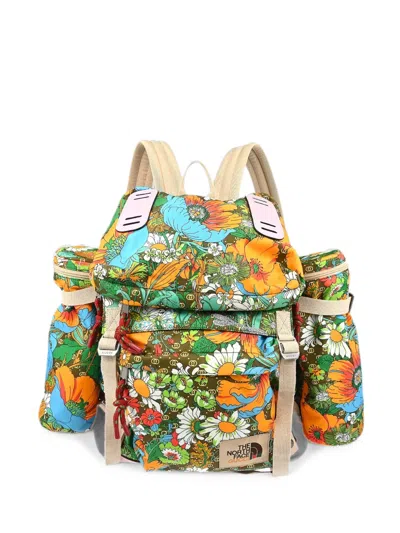 Pre-owned Gucci X The North Face 2010-2020s Floral-print Backpack In Green