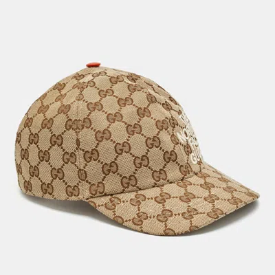 Pre-owned Gucci X The North Face Beige Gg Canvas Baseball Cap M In Brown