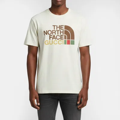Pre-owned Gucci X The North Face Cream Logo Printed Cotton Short Sleeve T-shirt In White