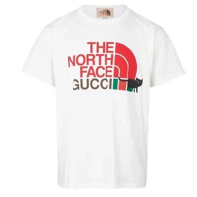 Pre-owned Gucci X The North Face Design Regular Fit White T-shirt