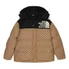Gucci X The North Face Gg Monogram Padded Coat 'beige Ebony Black' In Brown