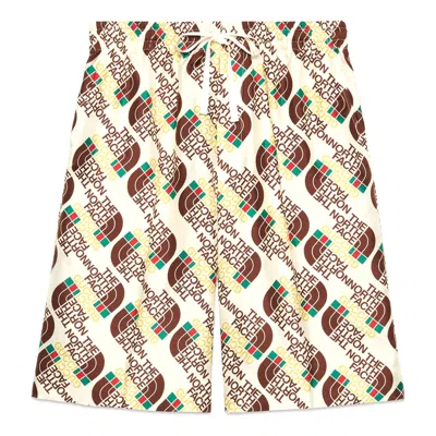 Gucci X The North Face Logo Web Print Silk Shorts 'ivory Brown Green'