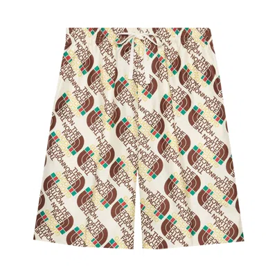 Pre-owned Gucci X The North Face Logo Web Print Silk Shorts 'ivory/brown/green' | White | Men's Size 48