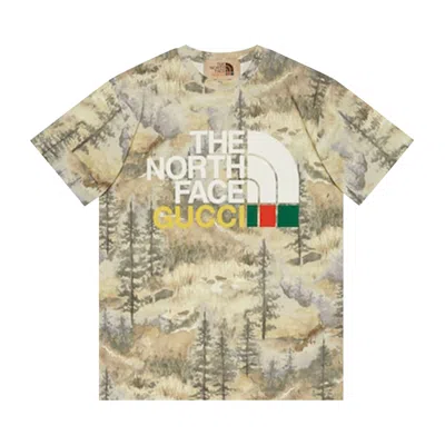 Pre-owned Gucci X The North Face T-shirt 'forest Print' | Brown | Men's Size Xs