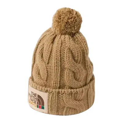 Pre-owned Gucci X The North Face Wool Beanie 'beige' | Tan | Men's Size S In Brown