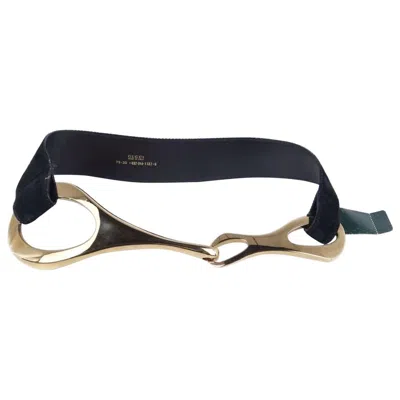 Pre-owned Gucci X Tom Ford Black Leather Gold Large Horsebit Wide Waist Belt