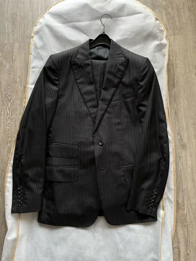 Pre-owned Gucci X Tom Ford Gucci By Tom Ford Silk Blend Peak Lapel Suit. Size 46 In Black