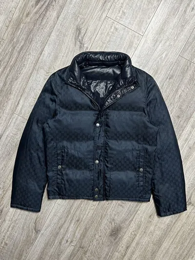 Pre-owned Gucci X Tom Ford Gucci Down Jacket Puffer Reversible Monogram Gg Web Stripes In Dark Blue