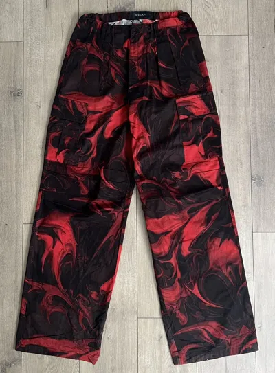 Pre-owned Gucci X Tom Ford Ss2003 Gucci Tom Ford Red Black Runway Patterned Cargo Pants In Black Red