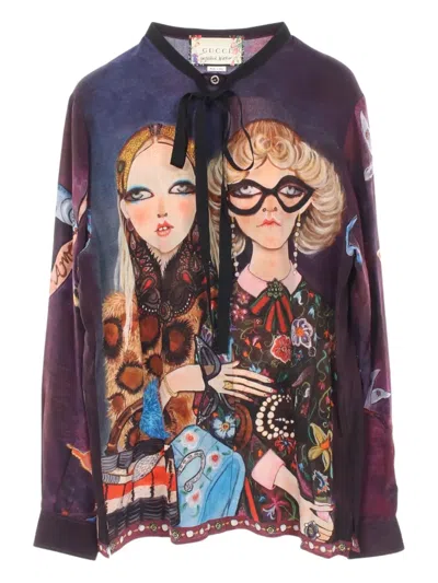 Pre-owned Gucci X Unskilled Worker 2010s Silk Ribbon-tie Blouse In Multi