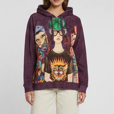 Pre-owned Gucci X Unskilled Worker Purple "the Family" Print Cotton Knit Hooded Sweatshirt S