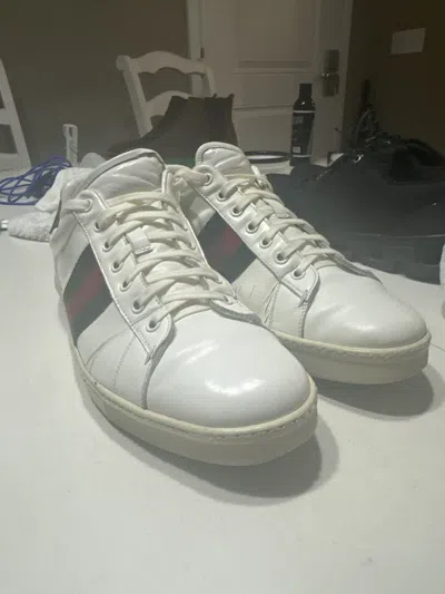 Pre-owned Gucci X Vintage Gucci Ace Vintage 90's White Leather Sneakers Size 41½e