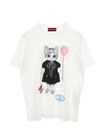 Pre-owned Gucci X Yuko Higuchi 2010s Japan Limited Cat Sequin T-shirt In White