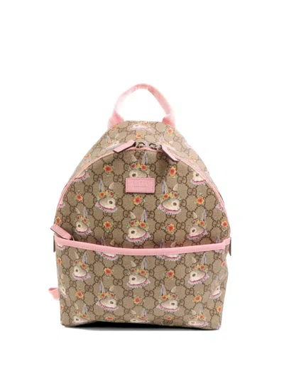 Pre-owned Gucci X Yuko Higuchi Gg Supreme Floral-rabbit Backpack In Brown
