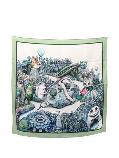 Pre-owned Gucci X Yuko Higuchi Gg-pattern Scarf In Green