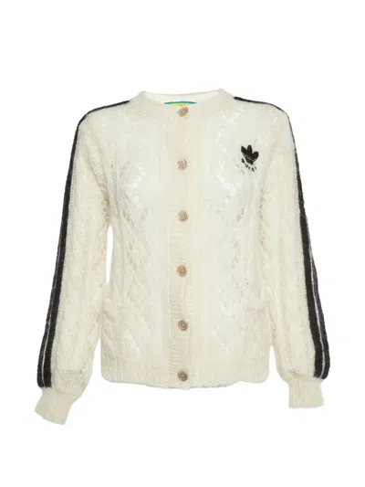 Pre-owned Gucci Xadidas Pointelle Cable-knit Cardigan In White