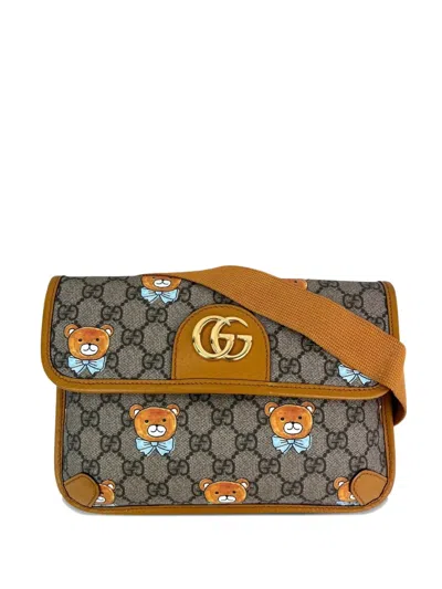 Pre-owned Gucci Xkai Gg Supreme Teddy Belt Bag In Brown